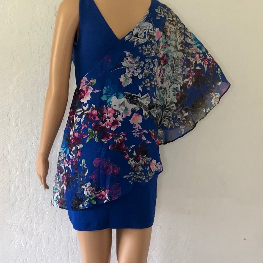 bebe One Shoulder Overlay Chiffon floral Dress -xs - Picture 2 of 3
